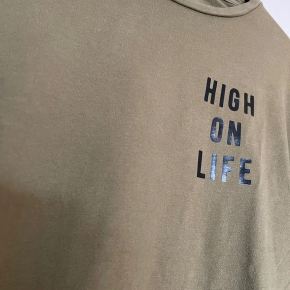 Vintage 1970s Upcycled Shirt  “high On Life” Art to wear top green black tunic - Picture 8 of 11